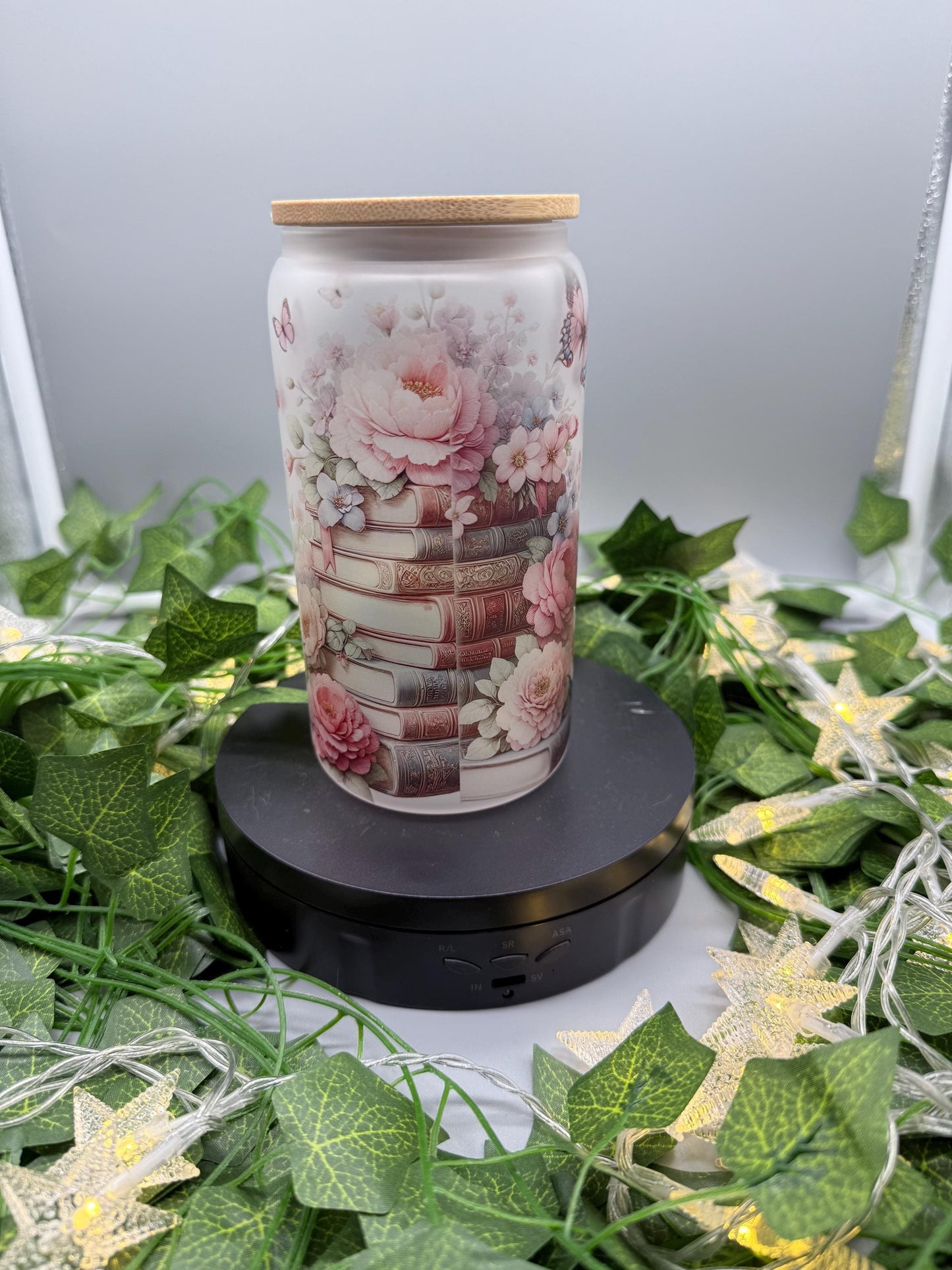 Easily Distracted by Books Glass Can, Book Lover Gift| Frosted Glass Cup with Bamboo Lid| Bookish Aesthetic Drinkware | Reader Gift for Her