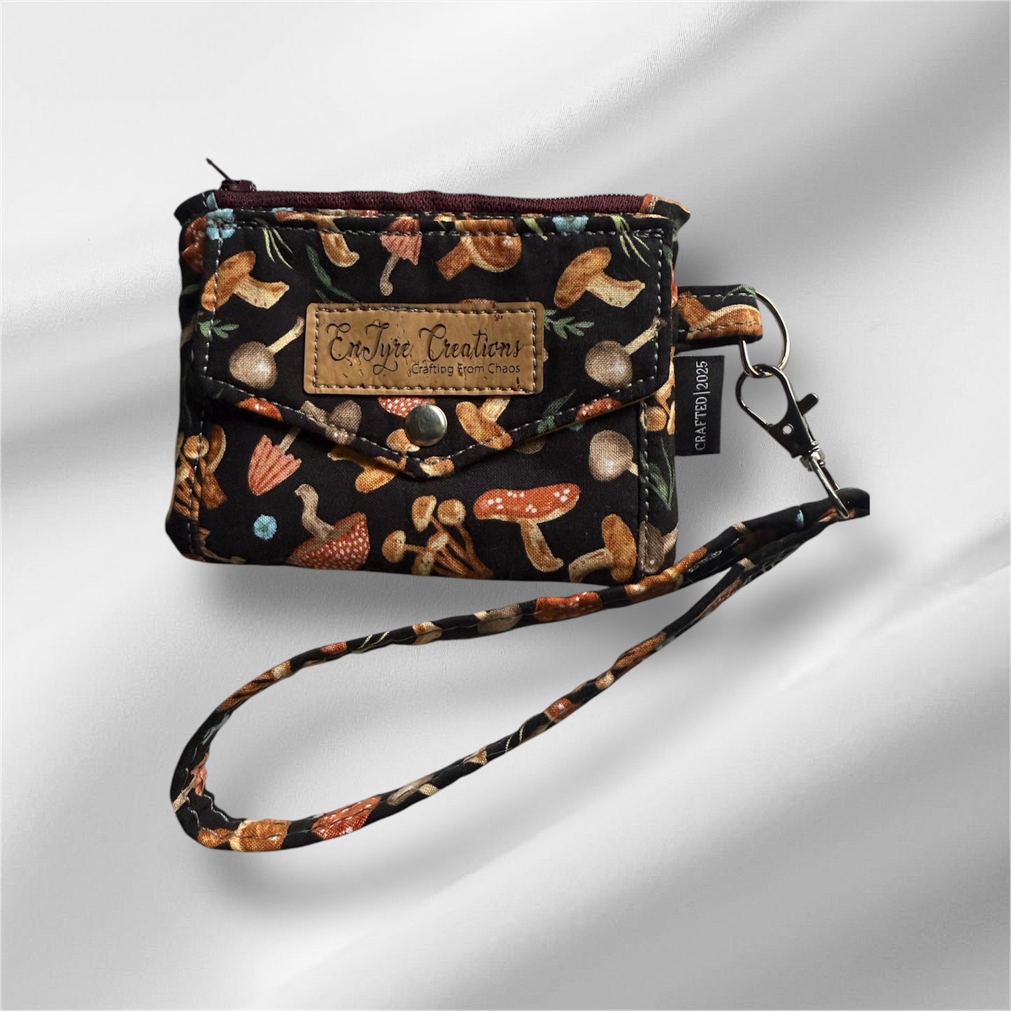 Mushroom Wristlet Wallet, Fungi Coin Purse, ID Card Holder with Snap, Dark Forestcore Aesthetic