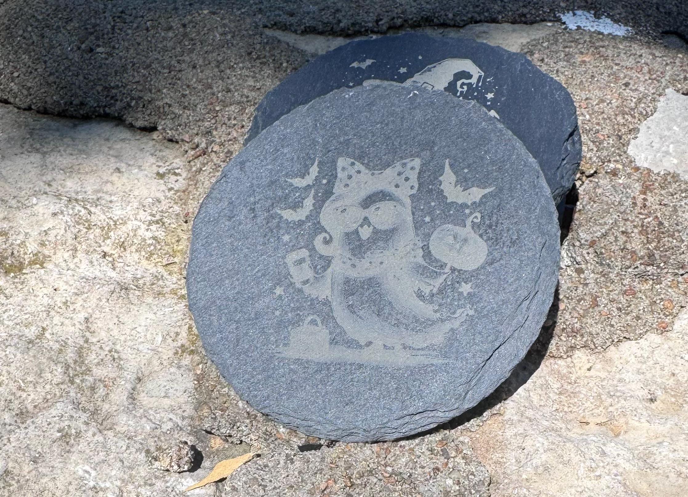 Halloween Slate Coasters – Adorable Ghost Designs, Set of 4 Laser Etched