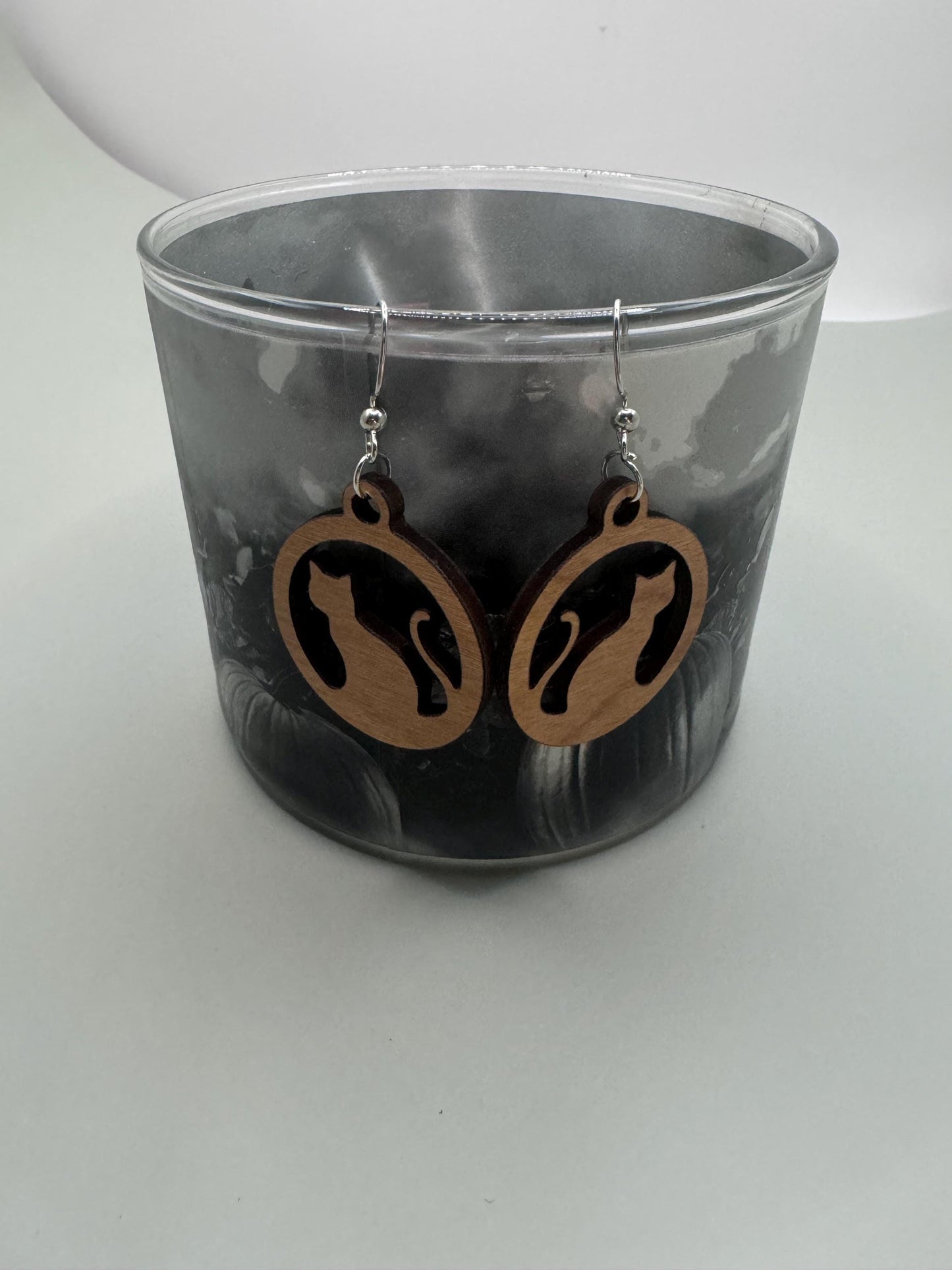Laser Cut Cat Earrings | Wooden Cat Silhouette Dangles | Lightweight Pet Lover Gift | Cute Feline Jewelry