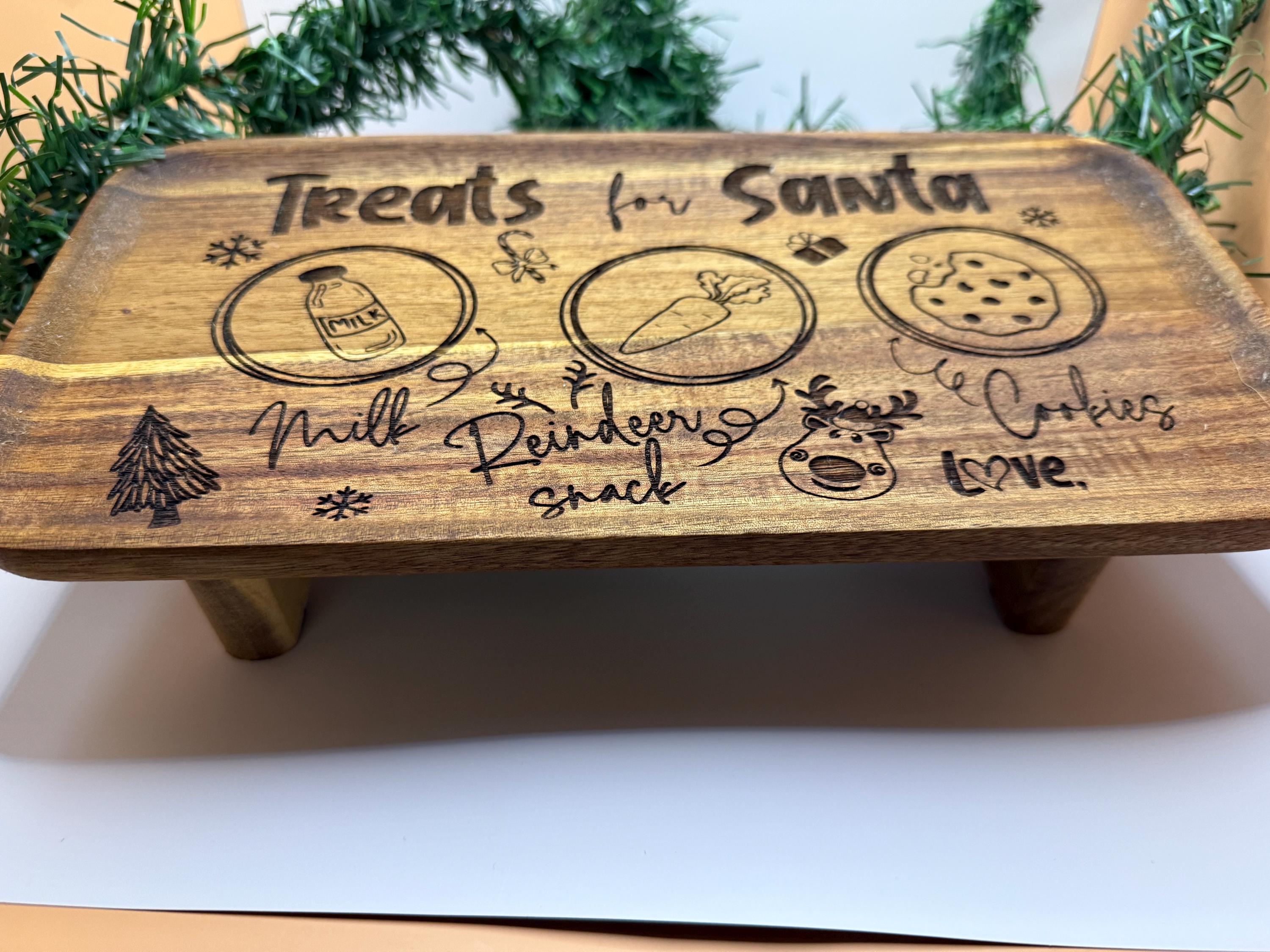 Personalized Treats for Santa Tray – Custom Acacia Wood Christmas Eve Cookie Tray | Kids Holiday Keepsake