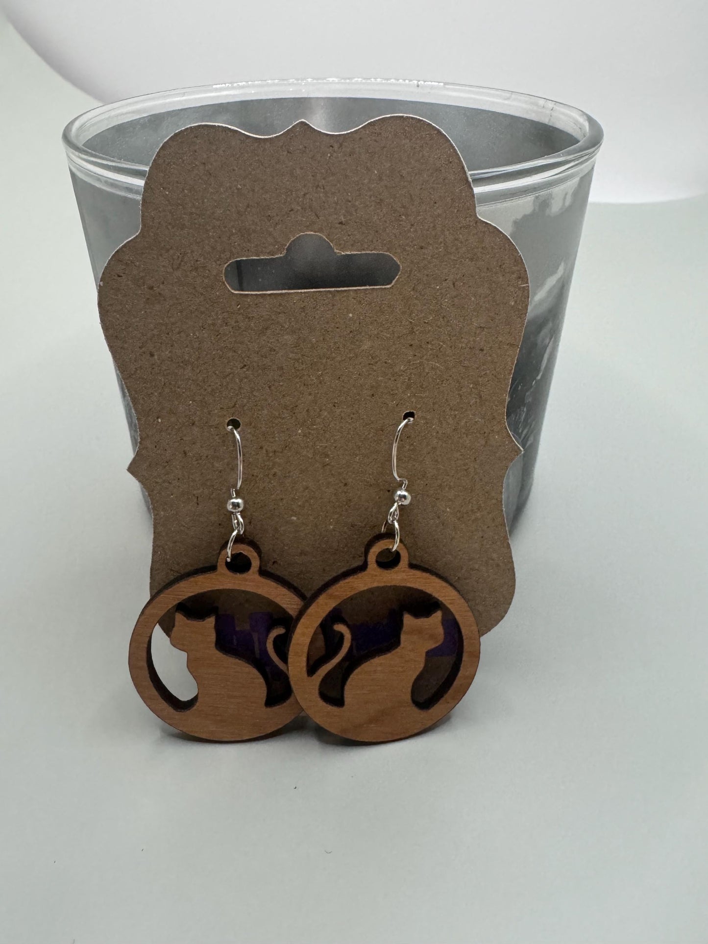 Laser Cut Cat Earrings | Wooden Cat Silhouette Dangles | Lightweight Pet Lover Gift | Cute Feline Jewelry