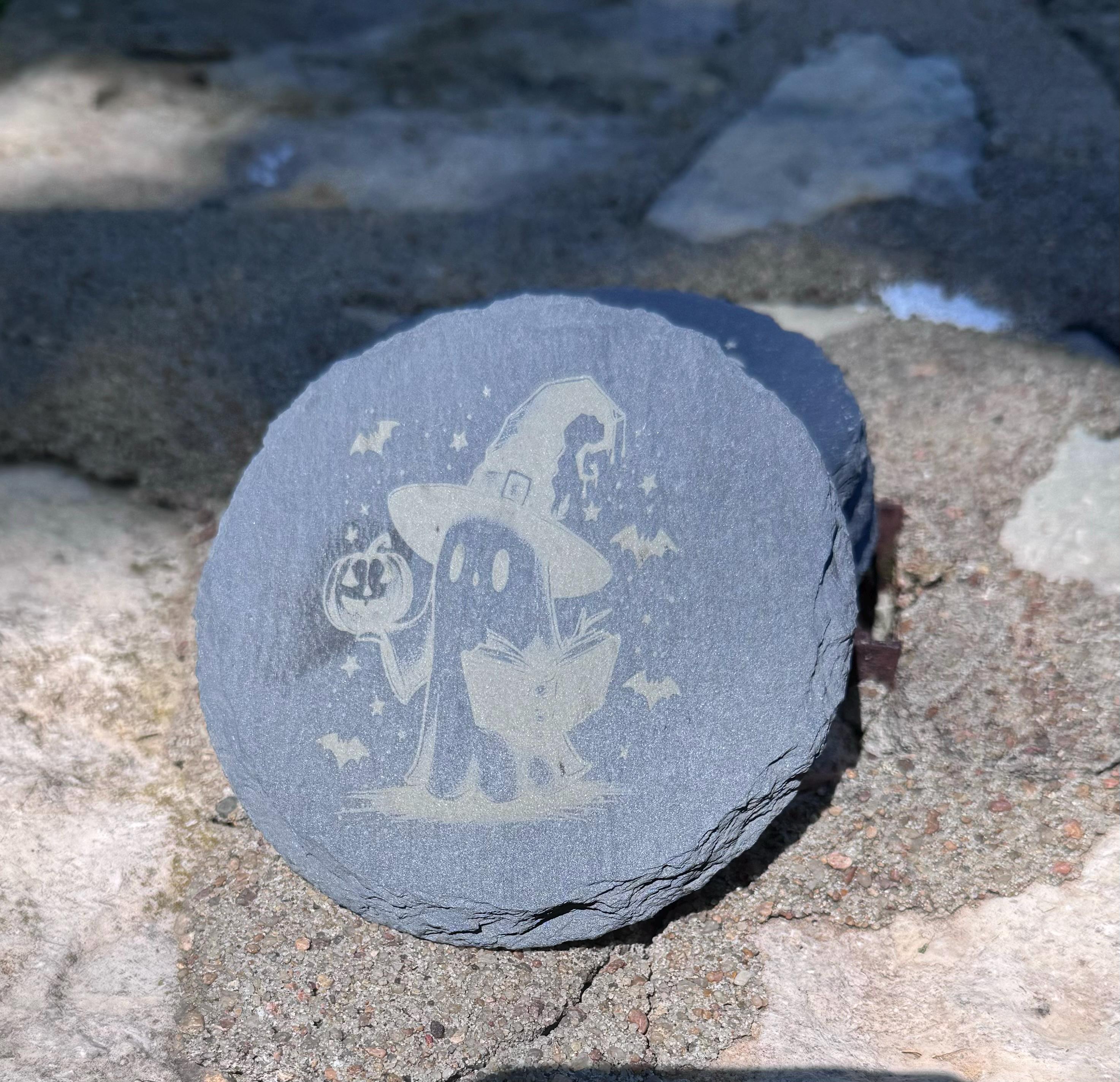 Halloween Slate Coasters – Adorable Ghost Designs, Set of 4 Laser Etched