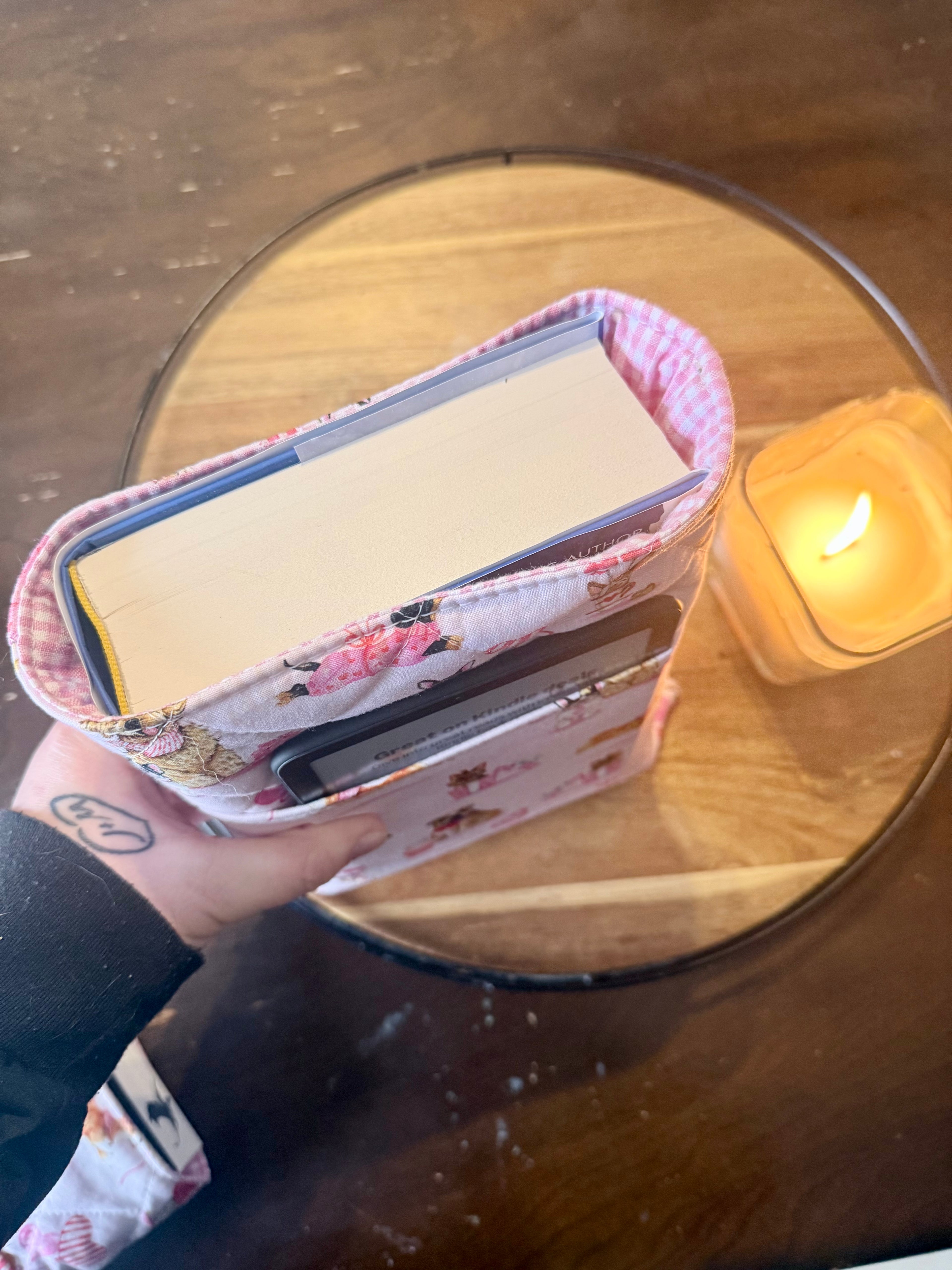 Valentine’s Dog Book Sleeve with Kindle Pocket – Quilted Book Protector for Paperbacks & Hardcovers