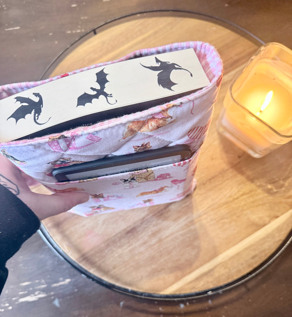 Valentine’s Dog Book Sleeve with Kindle Pocket – Quilted Book Protector for Paperbacks & Hardcovers