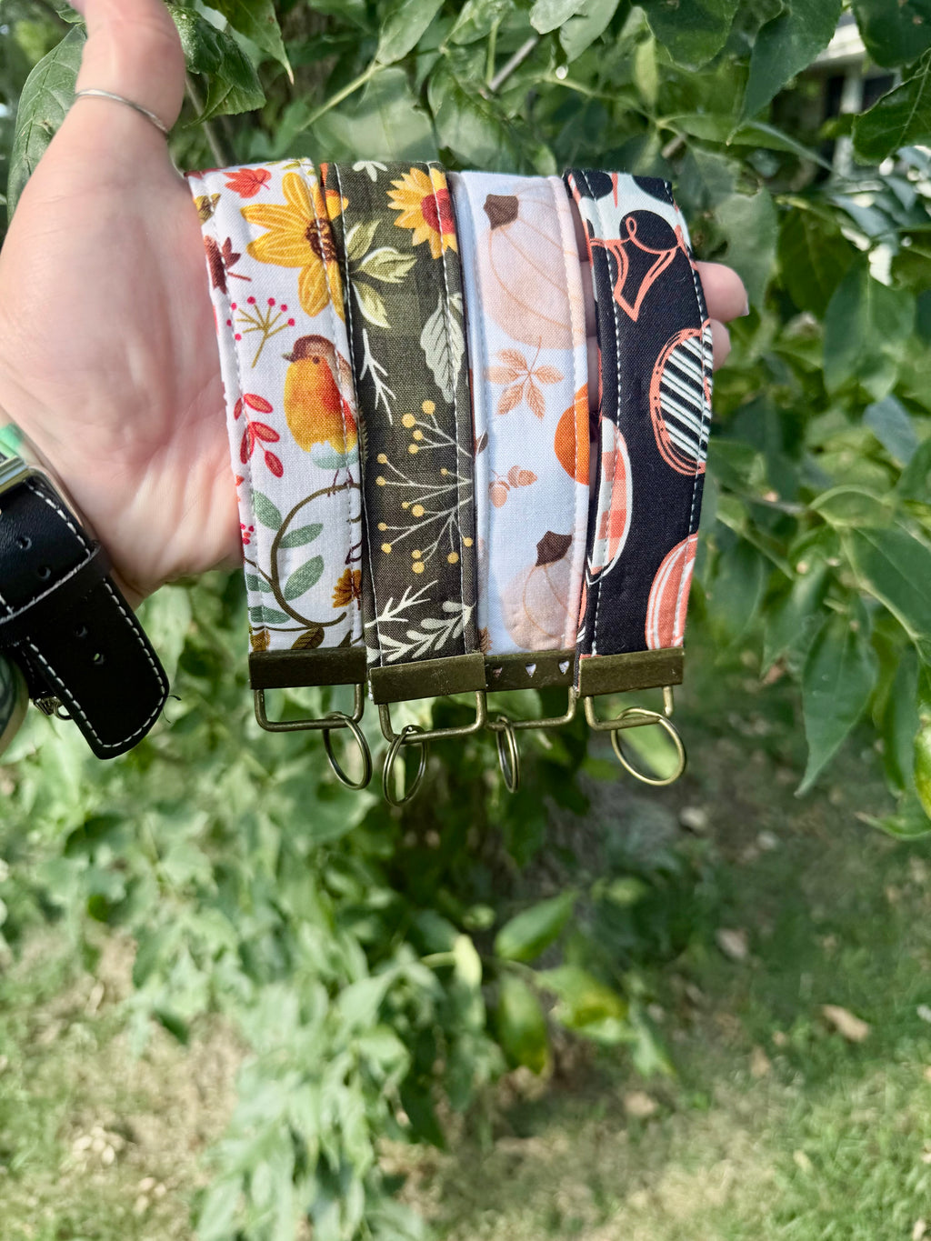 Fabric Key Fob Wristlet – Handmade Autumn & Botanical Keychain Strap