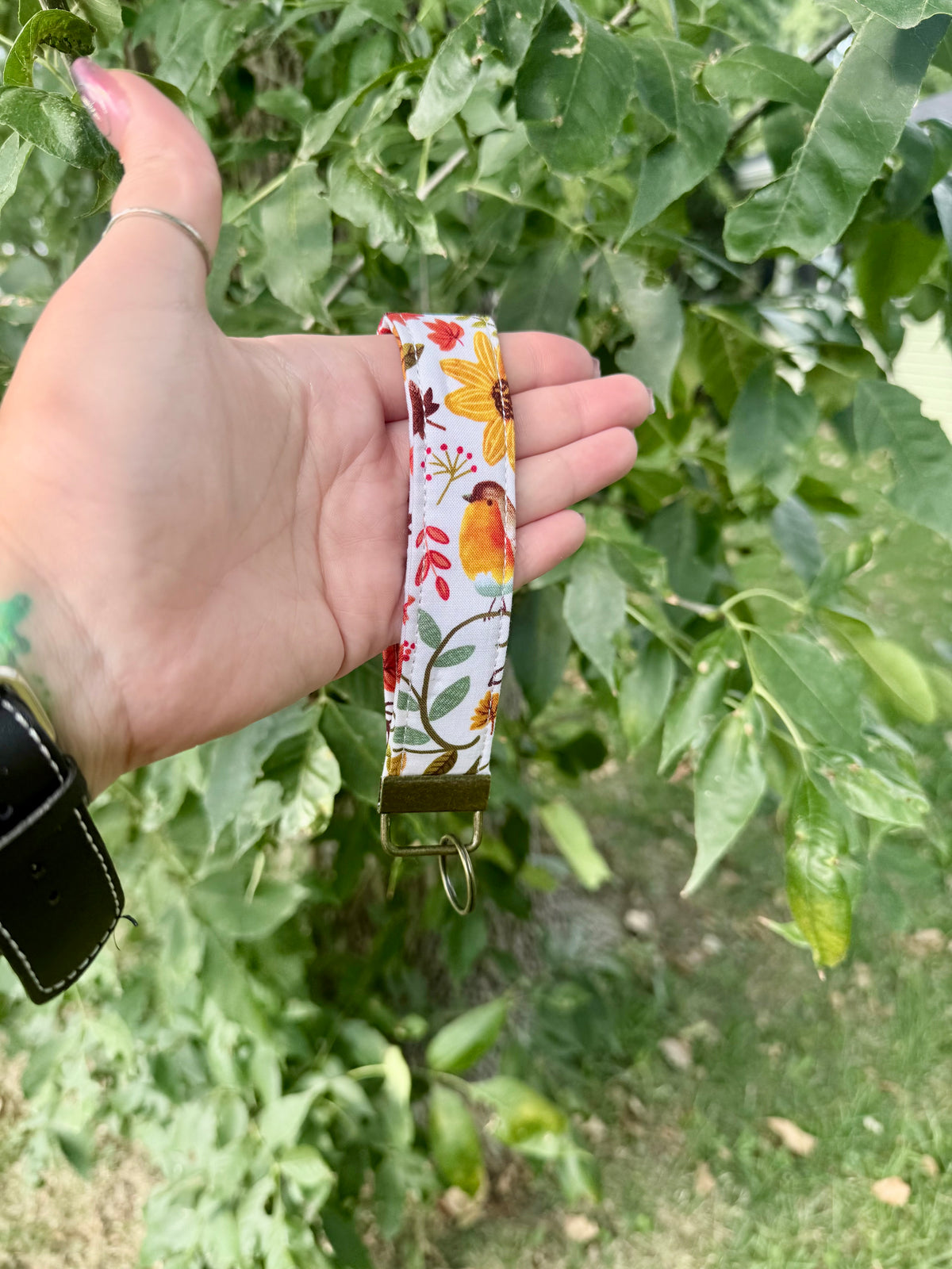 Fabric key fob wristlet in Cozy Harvest autumn floral print