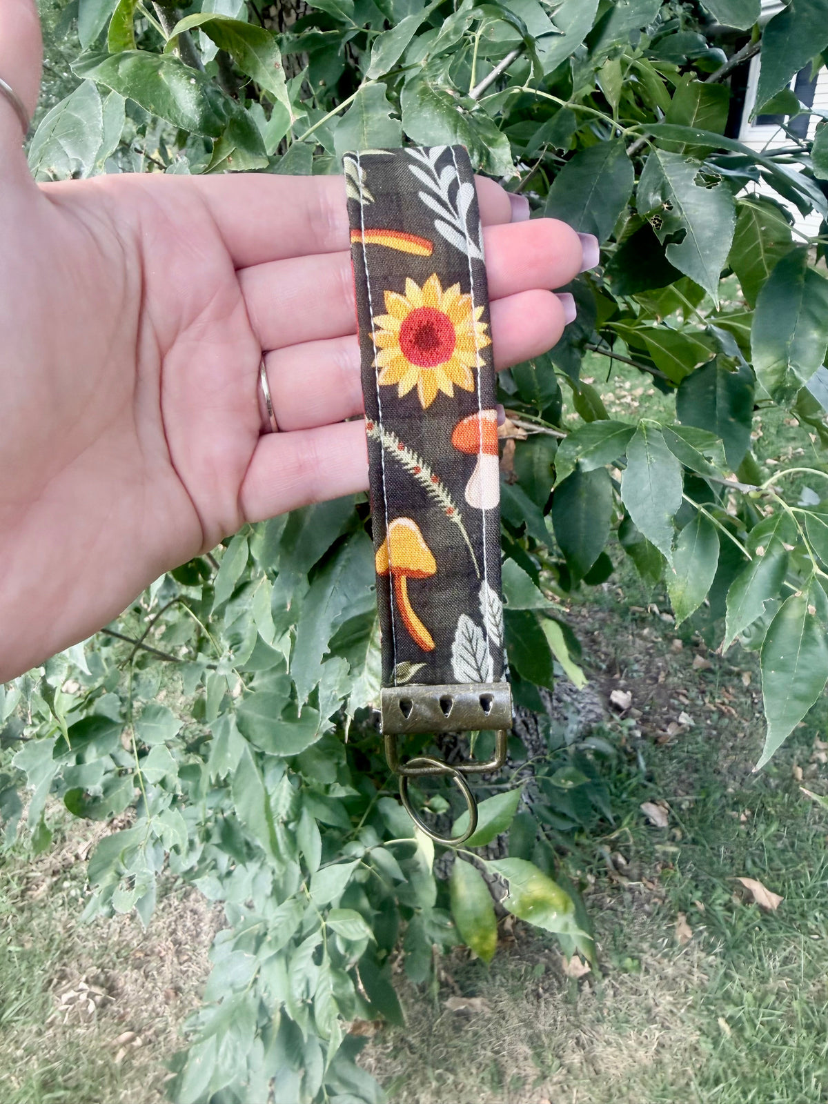 Key fob wristlet in Forest Mushroom print