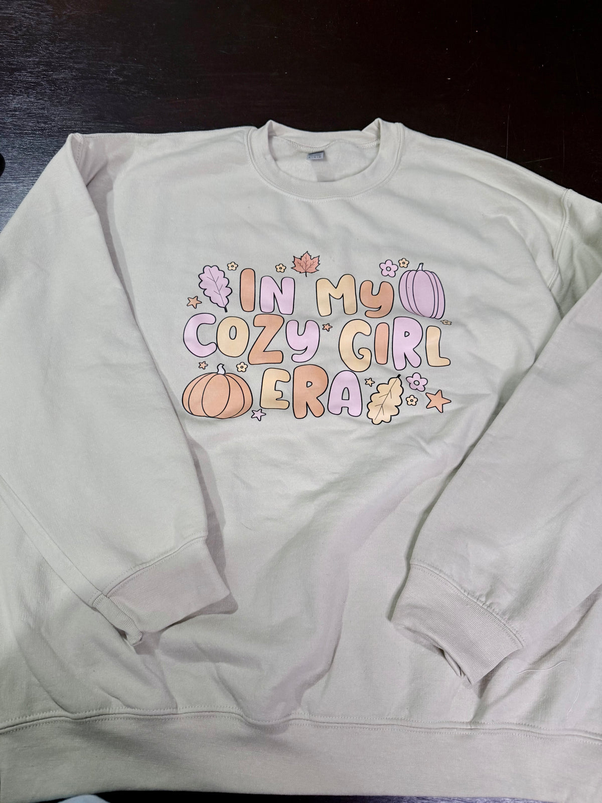In My Cozy Girl Era Crewneck Sweatshirt – Pastel Retro Fall Pumpkin Sweater