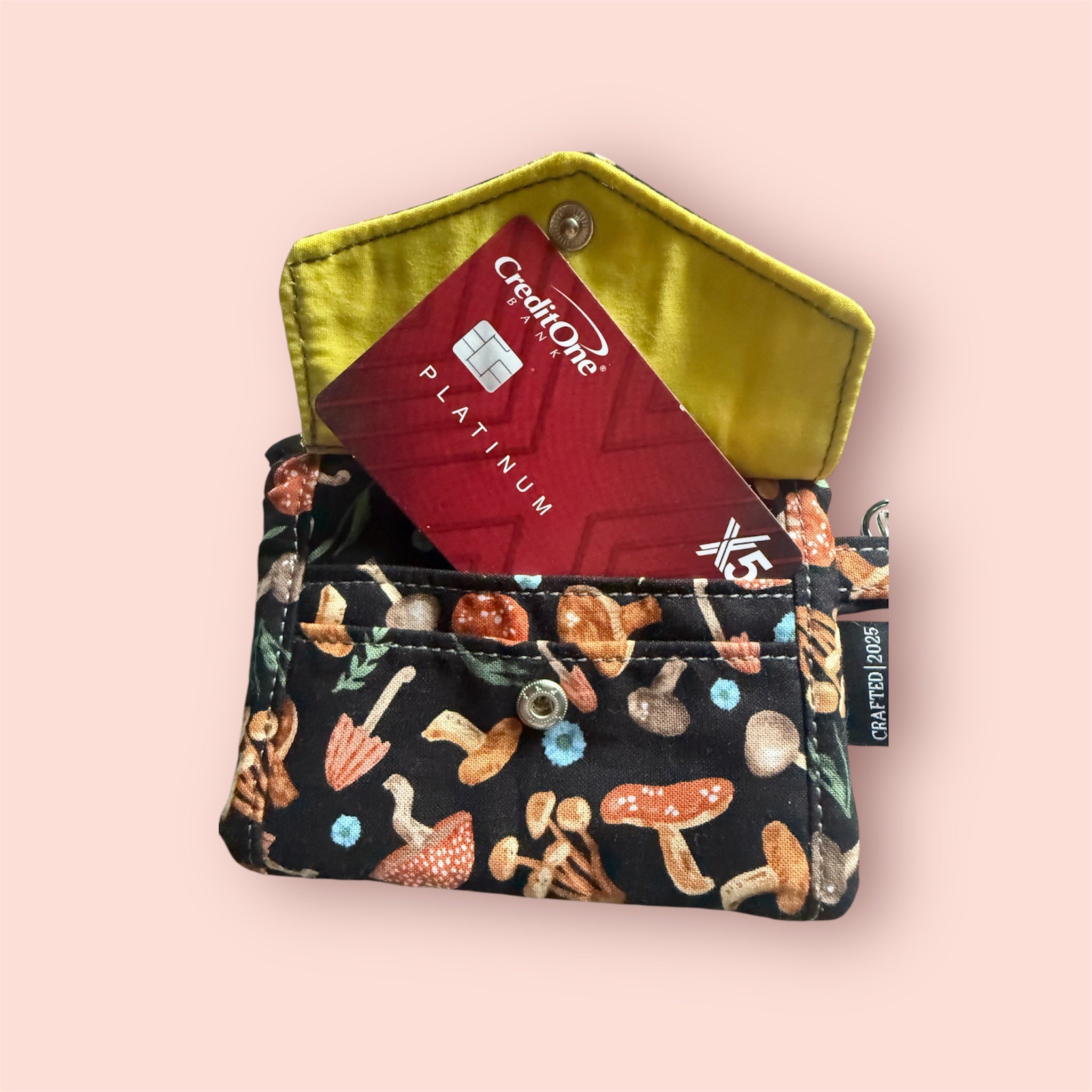 Mushroom Wristlet Wallet, Fungi Coin Purse, ID Card Holder with Snap, Dark Forestcore Aesthetic