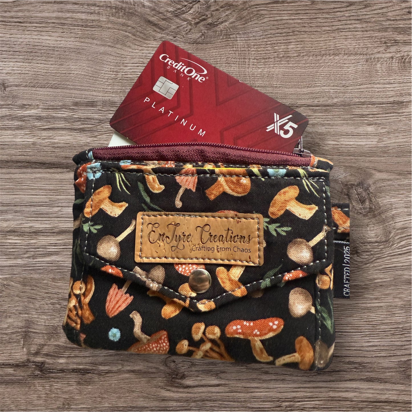 Mushroom Wristlet Wallet, Fungi Coin Purse, ID Card Holder with Snap, Dark Forestcore Aesthetic