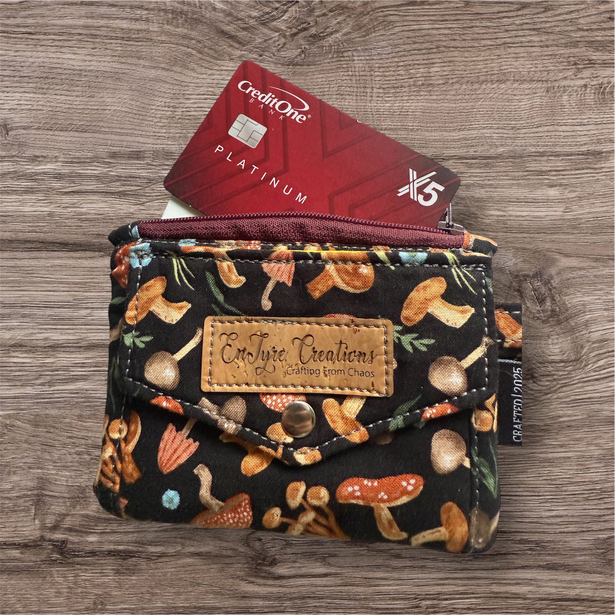 Mushroom Wristlet Wallet, Fungi Coin Purse, ID Card Holder with Snap, Dark Forestcore Aesthetic