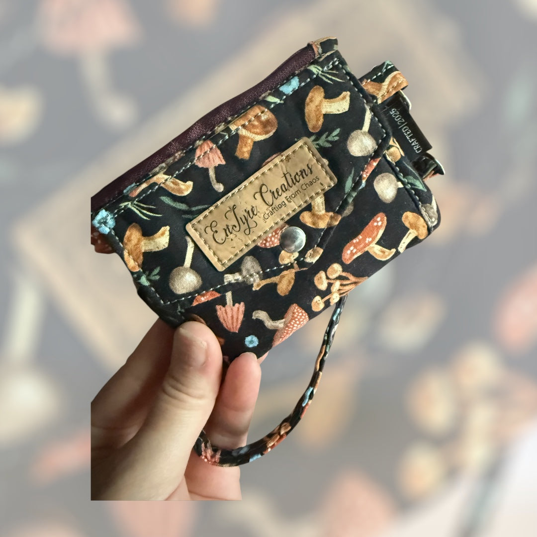 Mushroom Wristlet Wallet, Fungi Coin Purse, ID Card Holder with Snap, Dark Forestcore Aesthetic